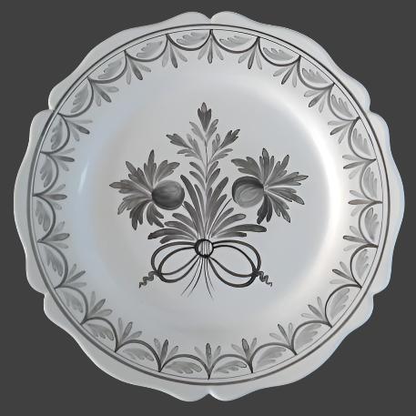 Feston Plate with hand painted decoration Antique Fleurs 87 monochrome grey