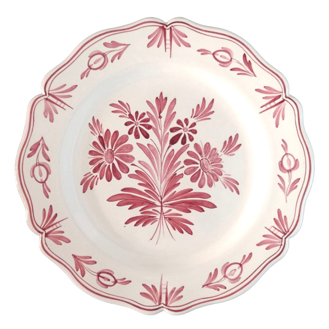Ceramic scalloped plate hand painted flowers 88 raspberry