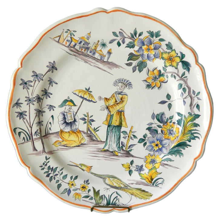 Scalloped Edge Round Feston serving plate with Chinoiserie polychrome decoration