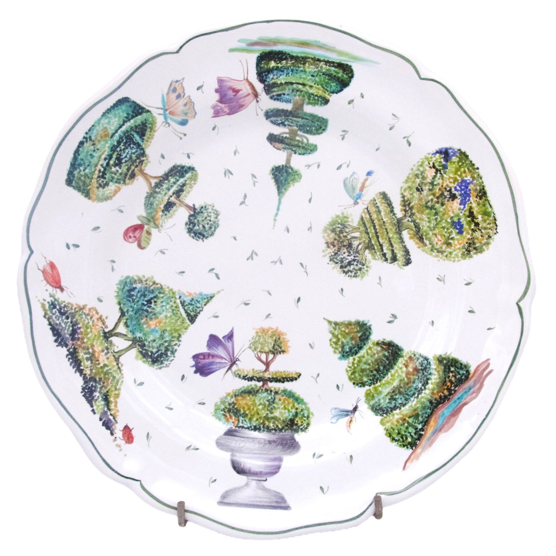 Scalloped Edge Round Feston serving plate with Multi Topiary decor