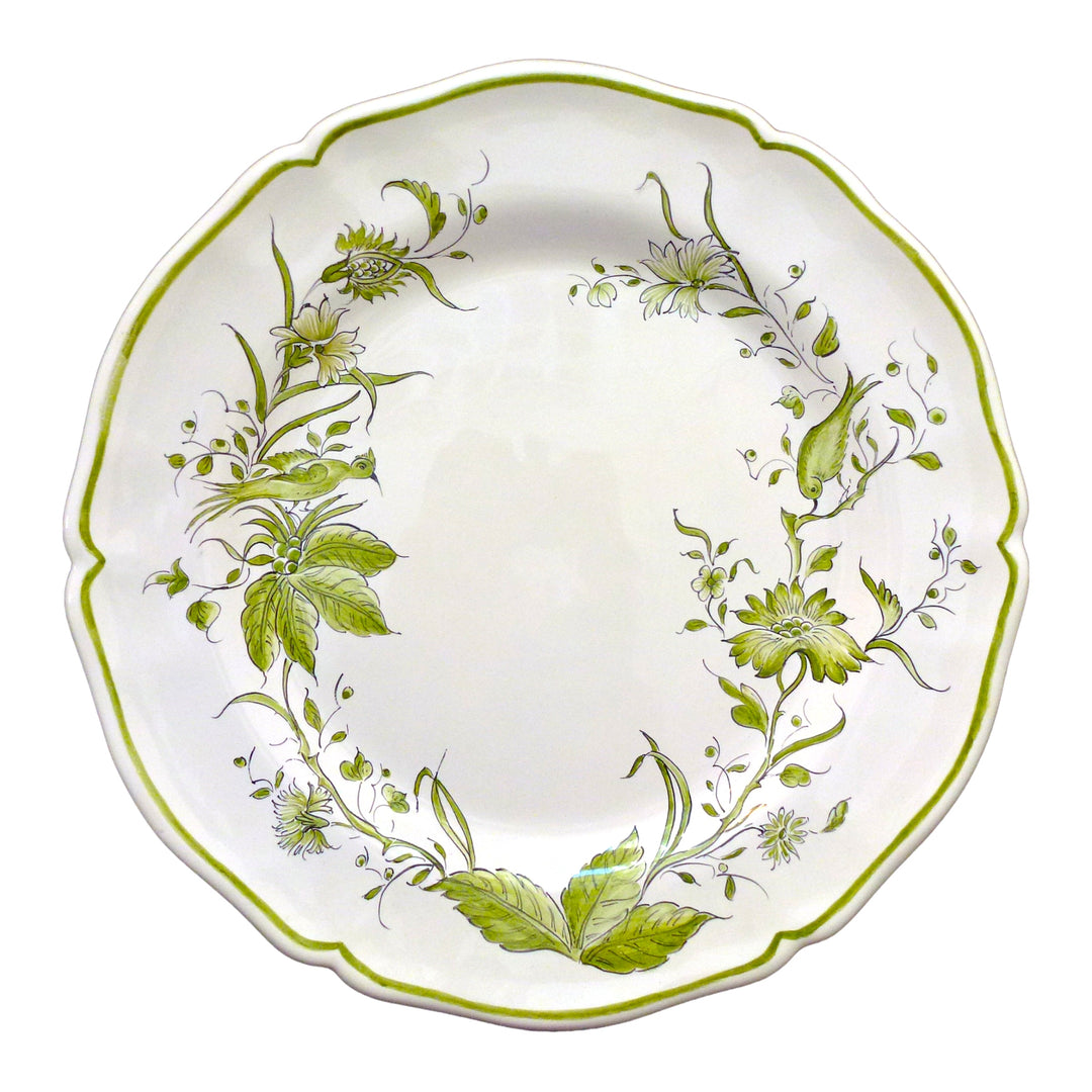 Scalloped Edge Round Feston serving plate with St Omer monochrome green decor