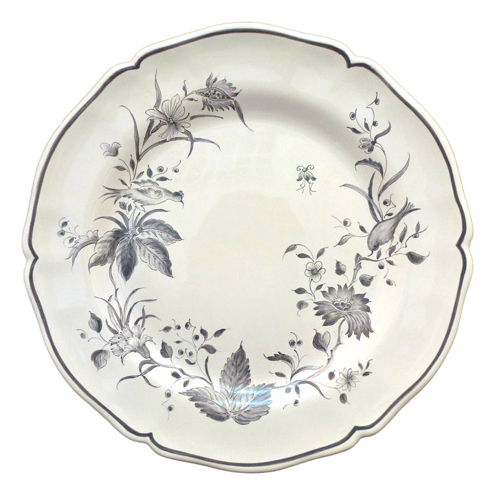 Scalloped Edge Round Feston serving plate with St Omer monochrome grey decor