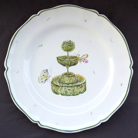 Scalloped Edge Round Feston serving plate with Topiary 3 decor