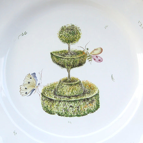 Scalloped Edge Round Feston serving plate with Topiary 3 decor