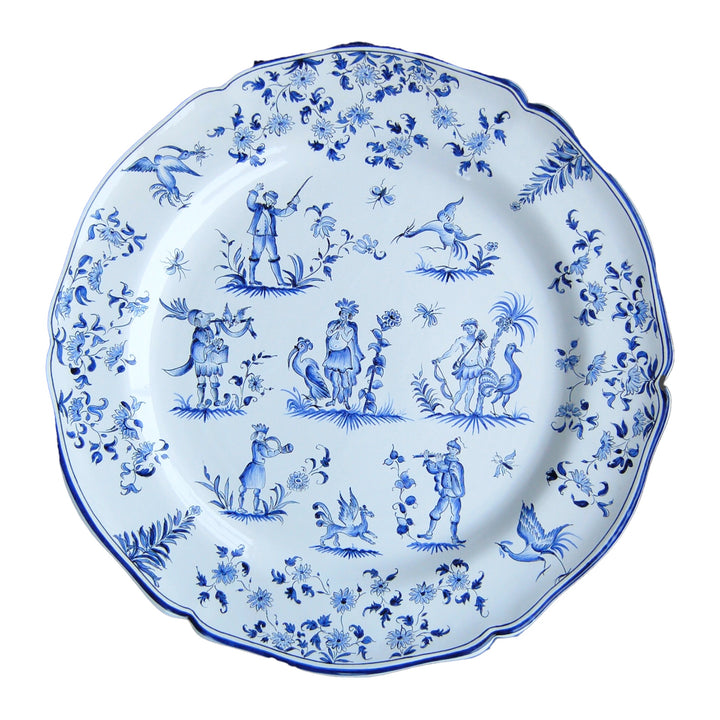 Scalloped Edge Round Feston serving plate with elaborate Moustiers monochrome blue decor