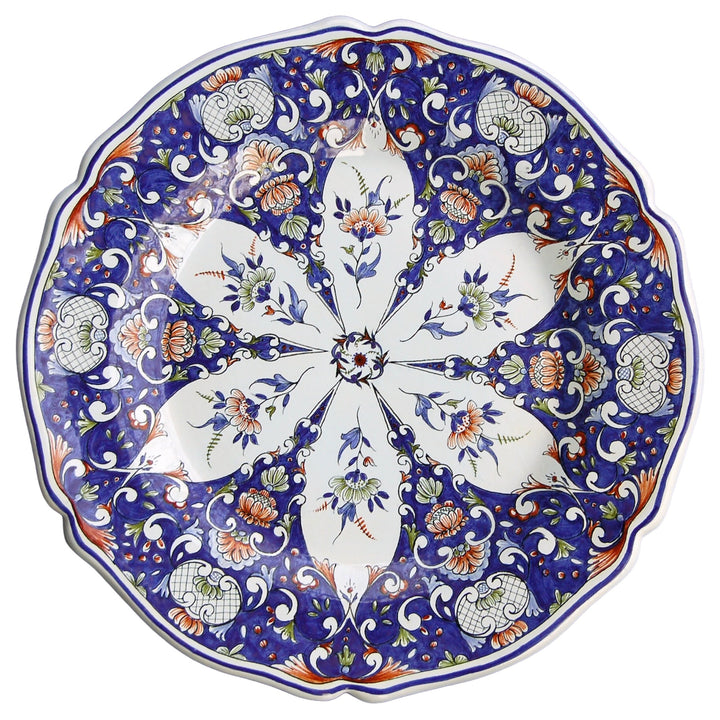 Scalloped Edge Round Feston serving plate with elaborate Rouen 1 polychrome decor