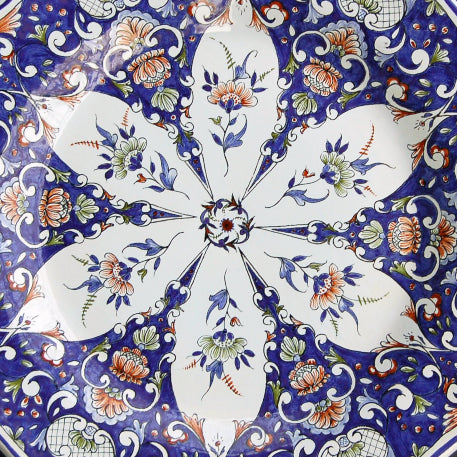 Scalloped Edge Round Feston serving plate with elaborate Rouen 1 polychrome decor