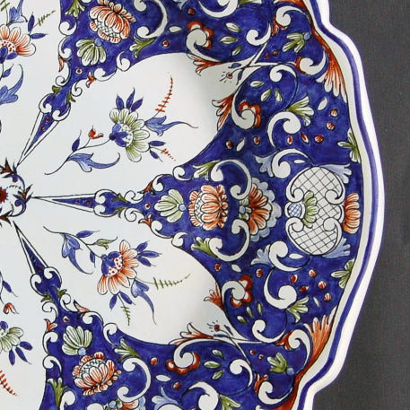 Scalloped Edge Round Feston serving plate with elaborate Rouen 1 polychrome decor