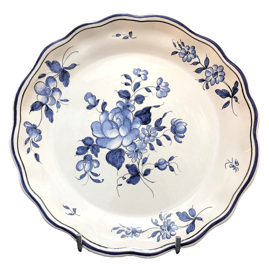 Scalloped edge Feston Louis XV deep plate with Strasbourg Flowers 1 blue hand painted decoration