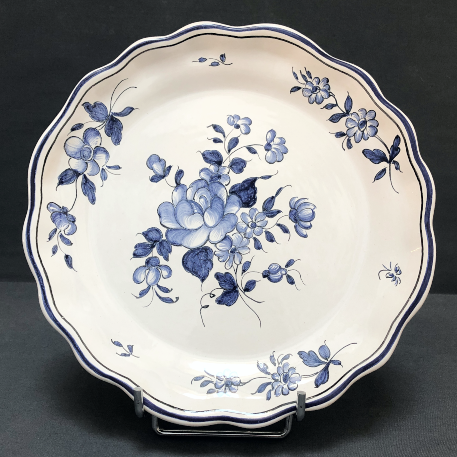 Scalloped edge Feston Louis XV deep plate with Strasbourg Flowers 1 blue hand painted decoration