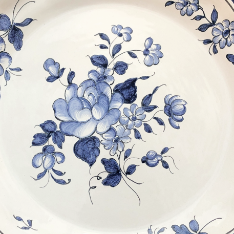 Scalloped edge Feston Louis XV deep plate with Strasbourg Flowers 1 blue hand painted decoration