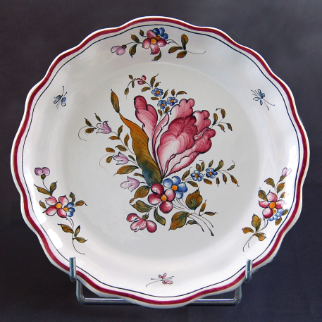 Scalloped edge Feston Louis XV deep plate with Strasbourg Flowers 7 hand painted decoration