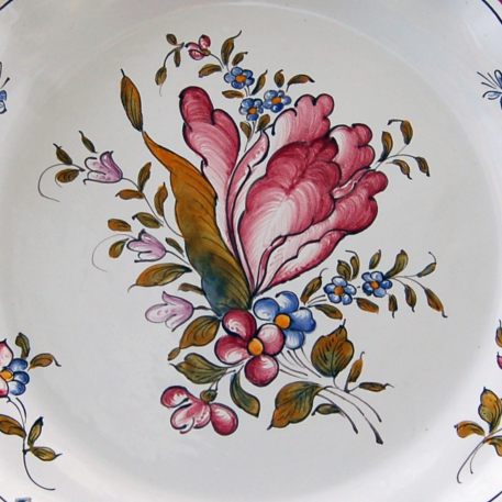 Scalloped edge Feston Louis XV deep plate with Strasbourg Flowers 7 hand painted decoration