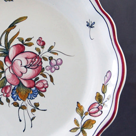 Scalloped edge Feston Louis XV deep plate with Strasbourg Flowers 9 hand painted decoration