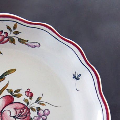 Scalloped edge Feston Louis XV deep plate with Strasbourg Flowers 9 hand painted decoration