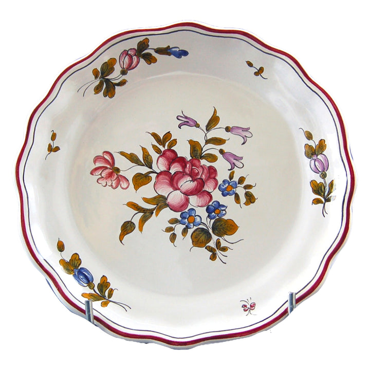 Scalloped edge Feston Louis XV deep plate with hand painted Strasbourg Flowers 8 decoration