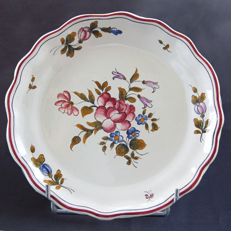 Scalloped edge Feston Louis XV deep plate with hand painted Strasbourg Flowers 8 decoration