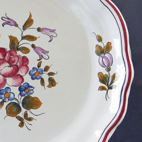 Scalloped edge Feston Louis XV deep plate with hand painted Strasbourg Flowers 8 decoration