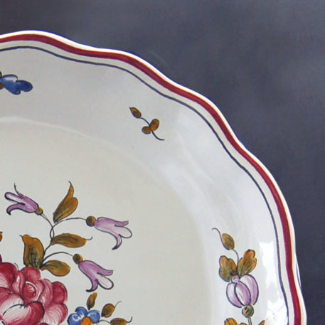 Scalloped edge Feston Louis XV deep plate with hand painted Strasbourg Flowers 8 decoration