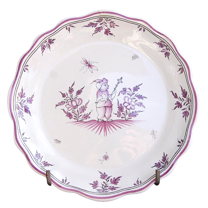 Scalloped edge Feston Louis XV deep plate with hand painted decoration Moustiers 6 violine