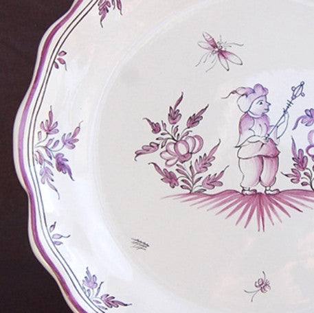 Scalloped edge Feston Louis XV deep plate with hand painted decoration Moustiers 6 violine