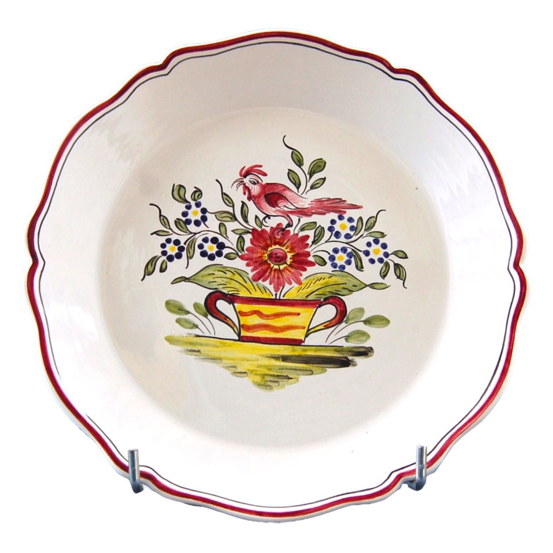 Scalloped edge Feston PB deep plate with Strasbourg Basket with a cockerel hand painted decoration