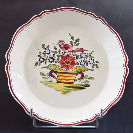 Scalloped edge Feston PB deep plate with Strasbourg Basket with a cockerel hand painted decoration