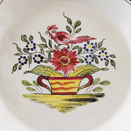 Scalloped edge Feston PB deep plate with Strasbourg Basket with a cockerel hand painted decoration