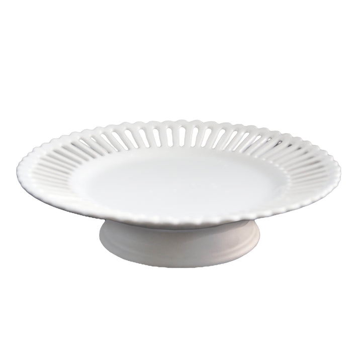 Straight openwork Bourg-Joly cake plate with a low stand in white