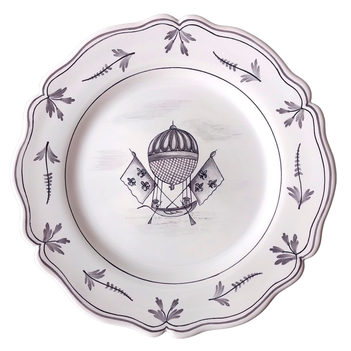 Feston plate with Montgolfière 4 Grey hand painted decoration