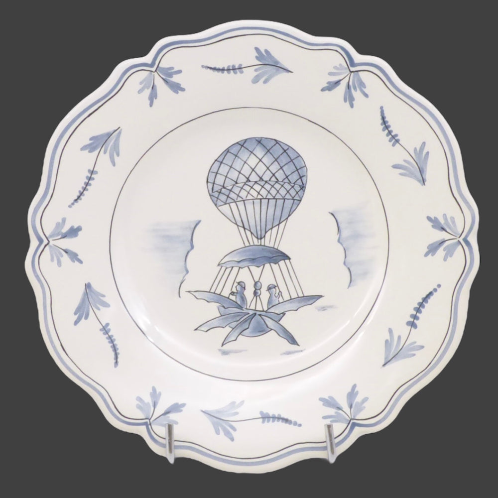 Feston plate with Montgolfière 2 Blue hand painted decoration