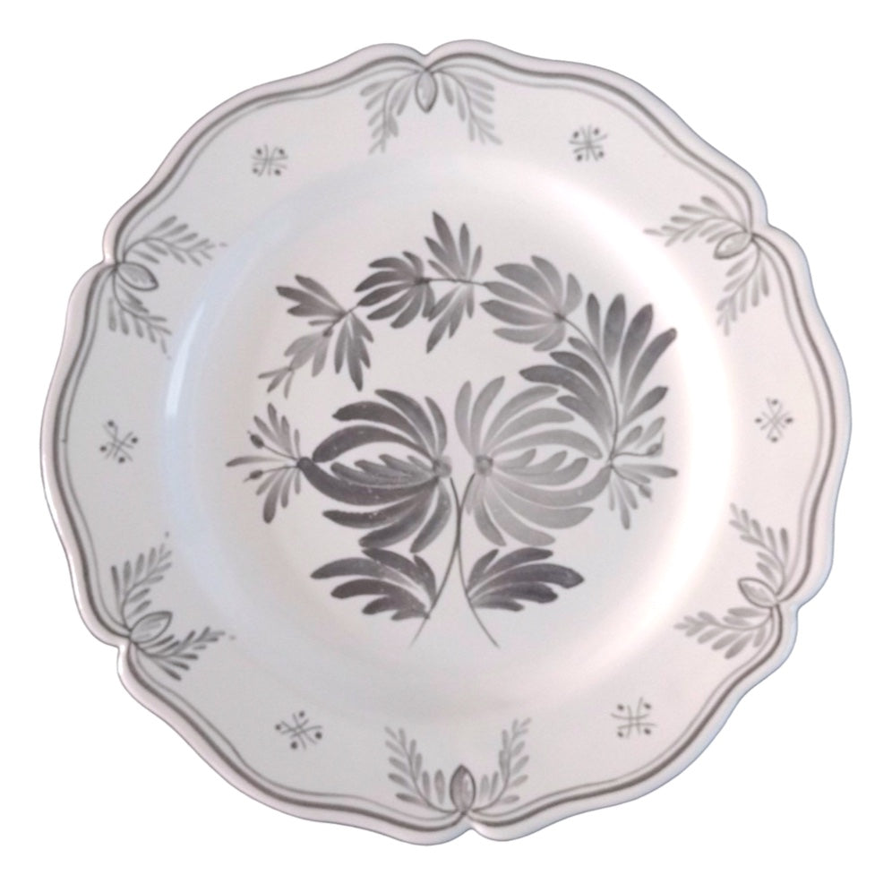 Feston Plate with hand painted decoration Antique Fleurs 93 monochrome grey