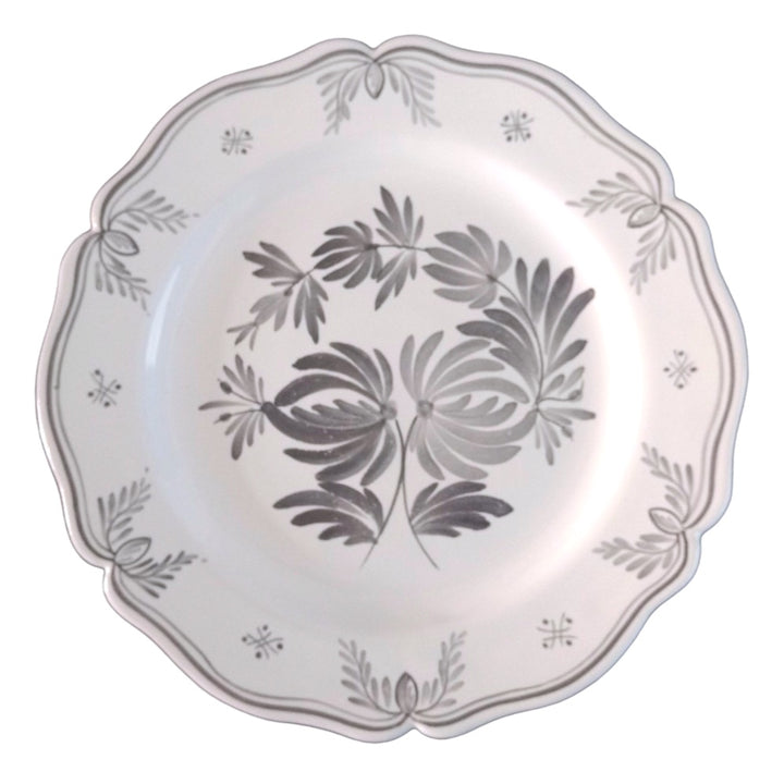 Feston Plate with hand painted decoration Antique Fleurs 93 monochrome grey