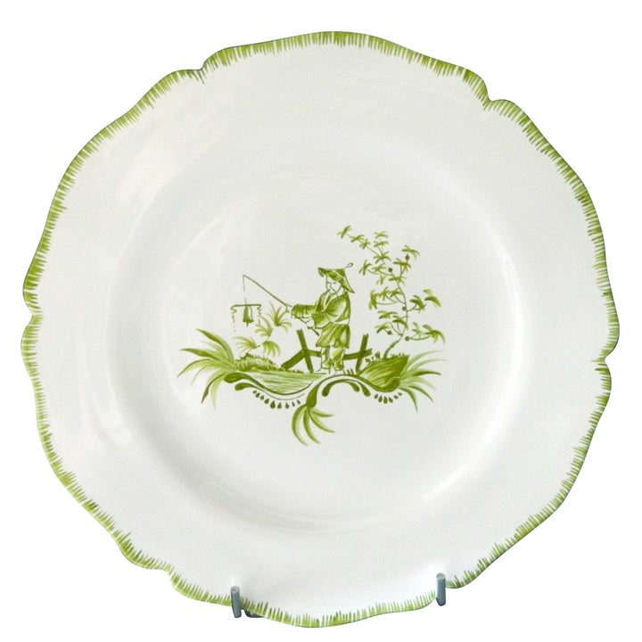Feston plate with hand painted Chinoiserie 5 'The Fisherman' monochrome Green decoration