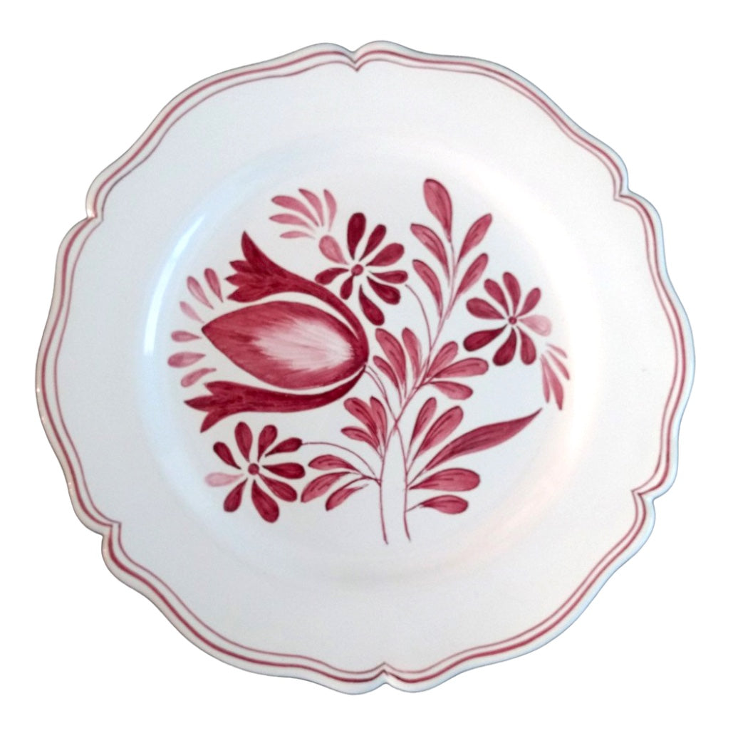 Feston Plate with hand painted decoration Antique Fleurs 89 monochrome raspberry