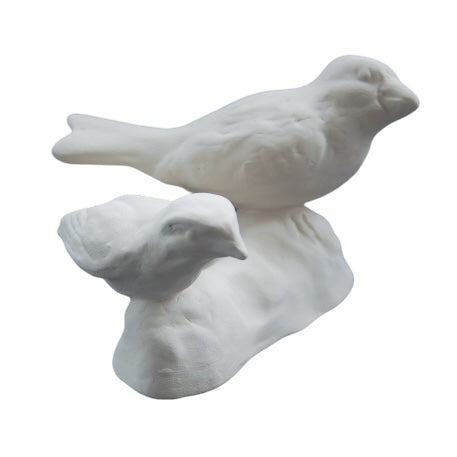 White earthenware small and large bird pair