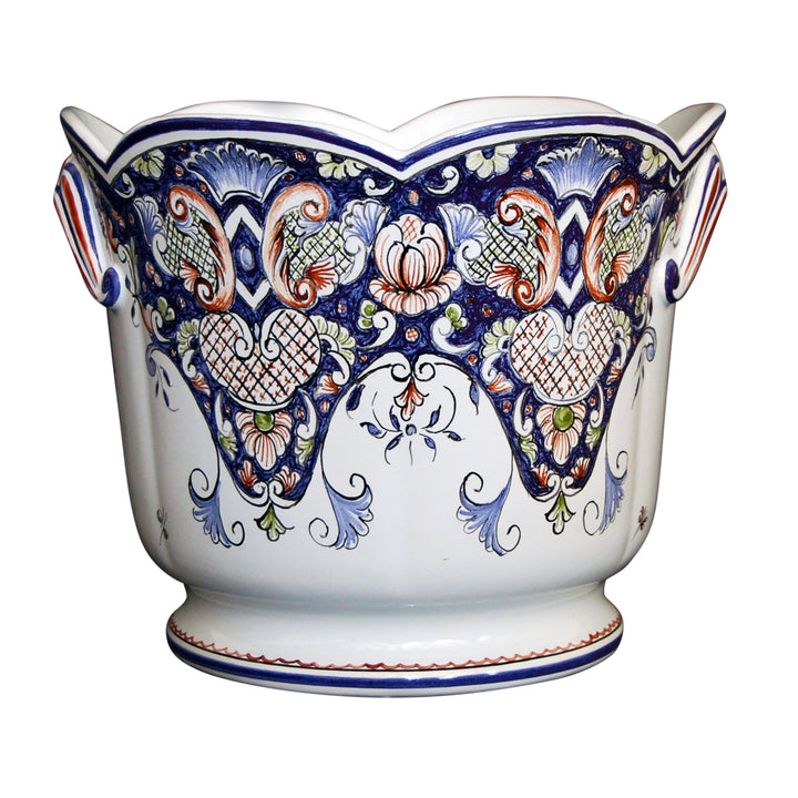 Ceramic tulip planter hand painted Rouen