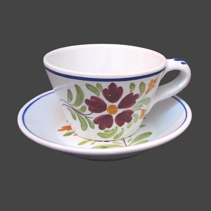 Pointu Breakfast cup and saucer with Grosses Fleurs hand painted decoration