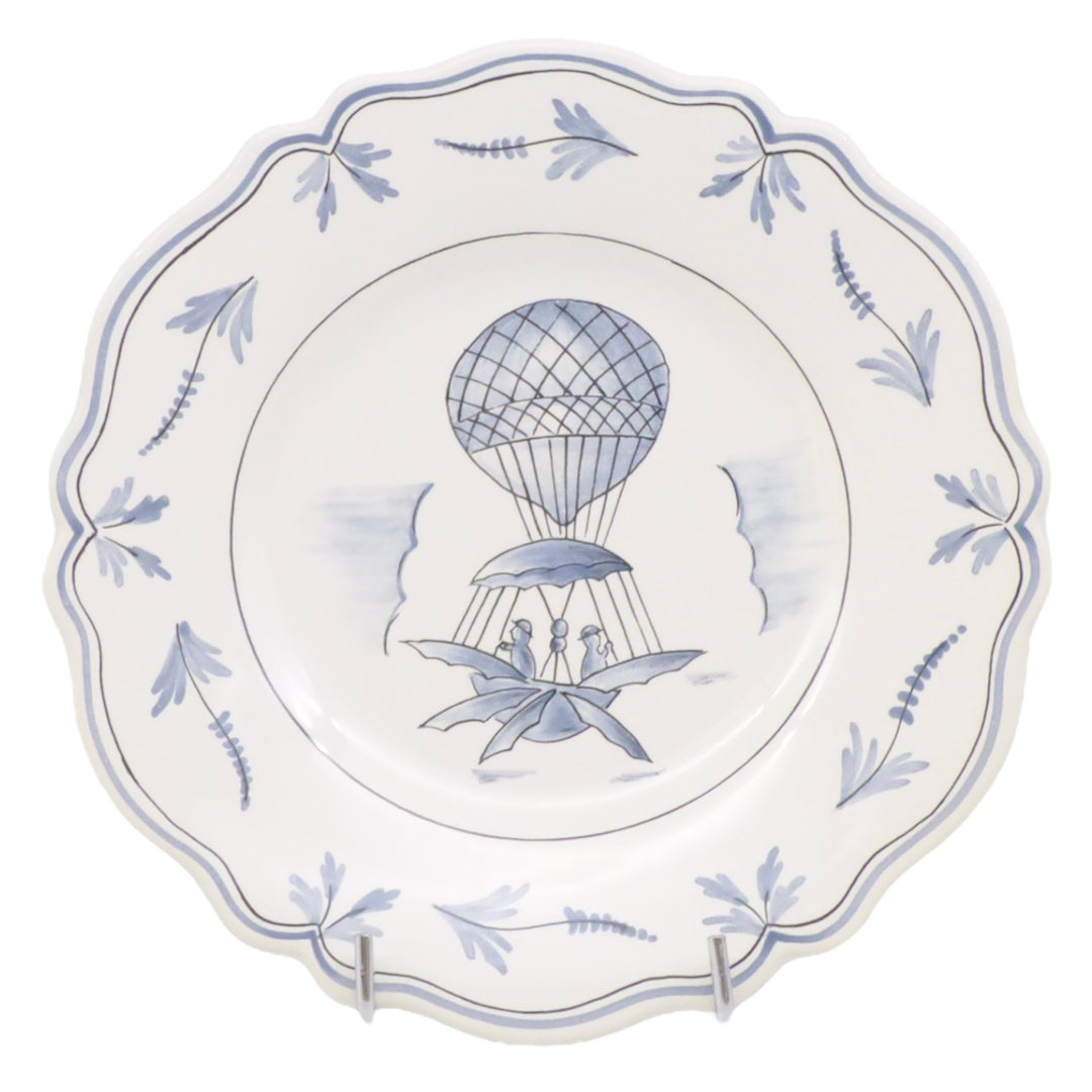 Feston plate with Montgolfière 2 Blue hand painted decoration