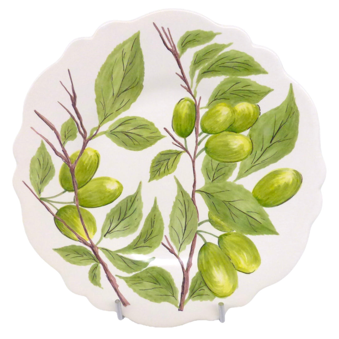 Scalloped Edge Feston Plate with hand painted Pouplard Green Prune decoration