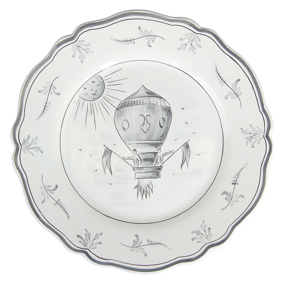 Feston plate with Montgolfière 3 Grey hand painted decoration