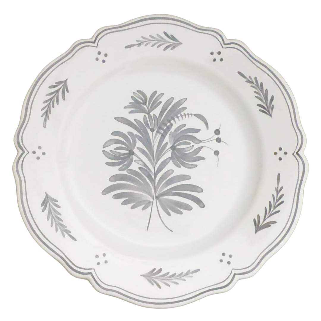 Feston Plate with hand painted decoration Antique Flowers 2 monochrome Grey