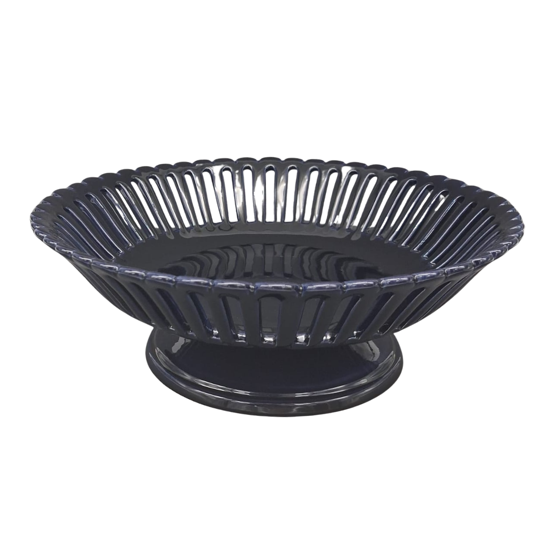 Bourg-Joly Martin straight openwork low footed basket in navy blue