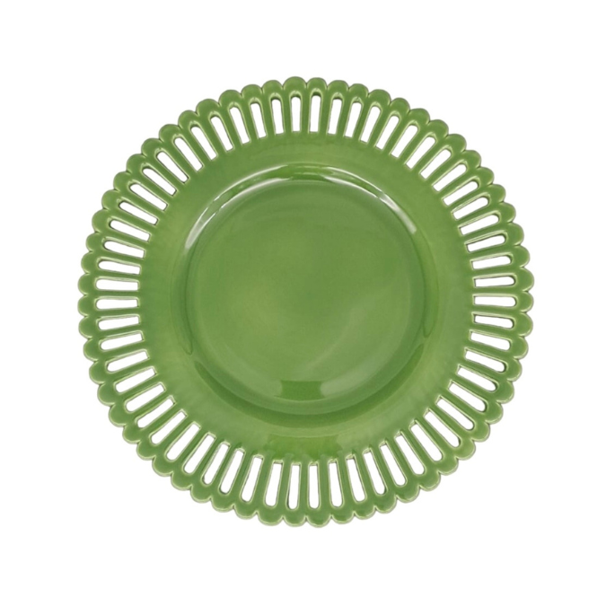 Bourg Joly openwork plate in evergreen glaze