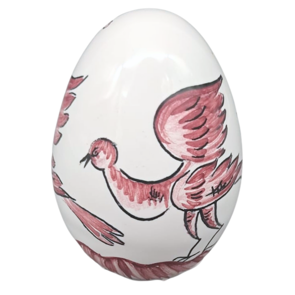 Egg with Moustiers Bird hand painted raspberry monochrome decoration