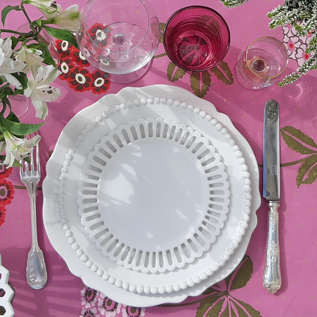 Feston, Perle and Bourg-Joly openwork handmade French table setting