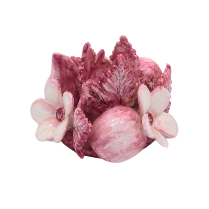 Fruit candle holder hand painted in pink side view
