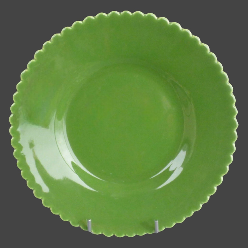 Green scalloped edge plate by Bourg-Joly Malicorne. Handmade in France