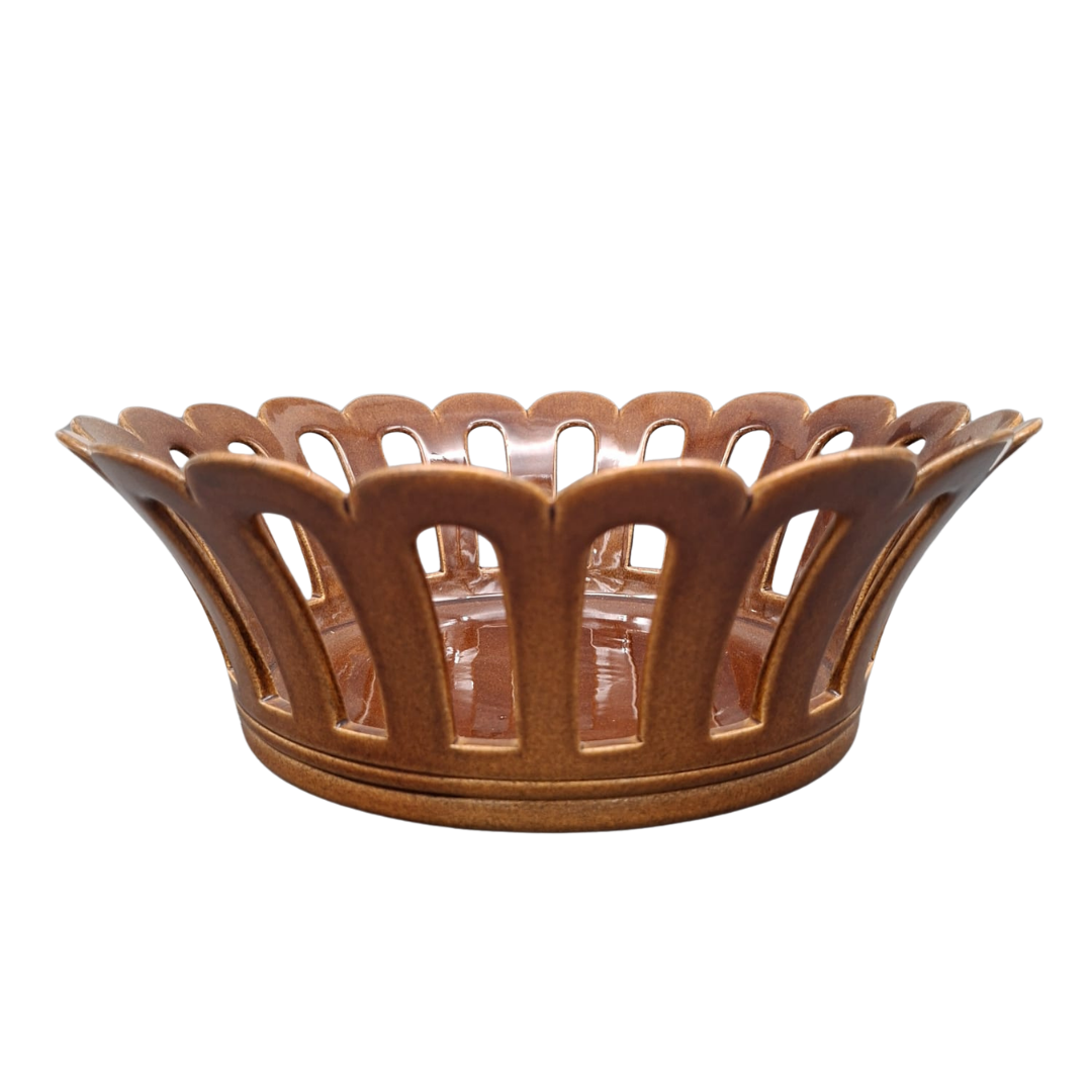 Brown glaze openwork ceramic Malicorne basket