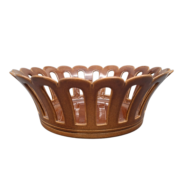 Brown glaze openwork ceramic Malicorne basket